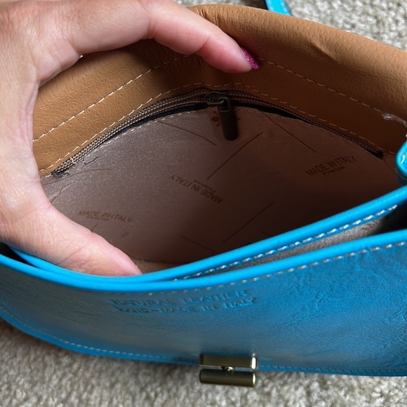Made in Italy- Leather blue gold hardware crossbody handbag purse adjustable - Picture 11 of 15